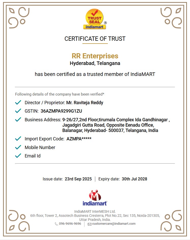 IndiaMART Certificate of Trust - RR Enterprises